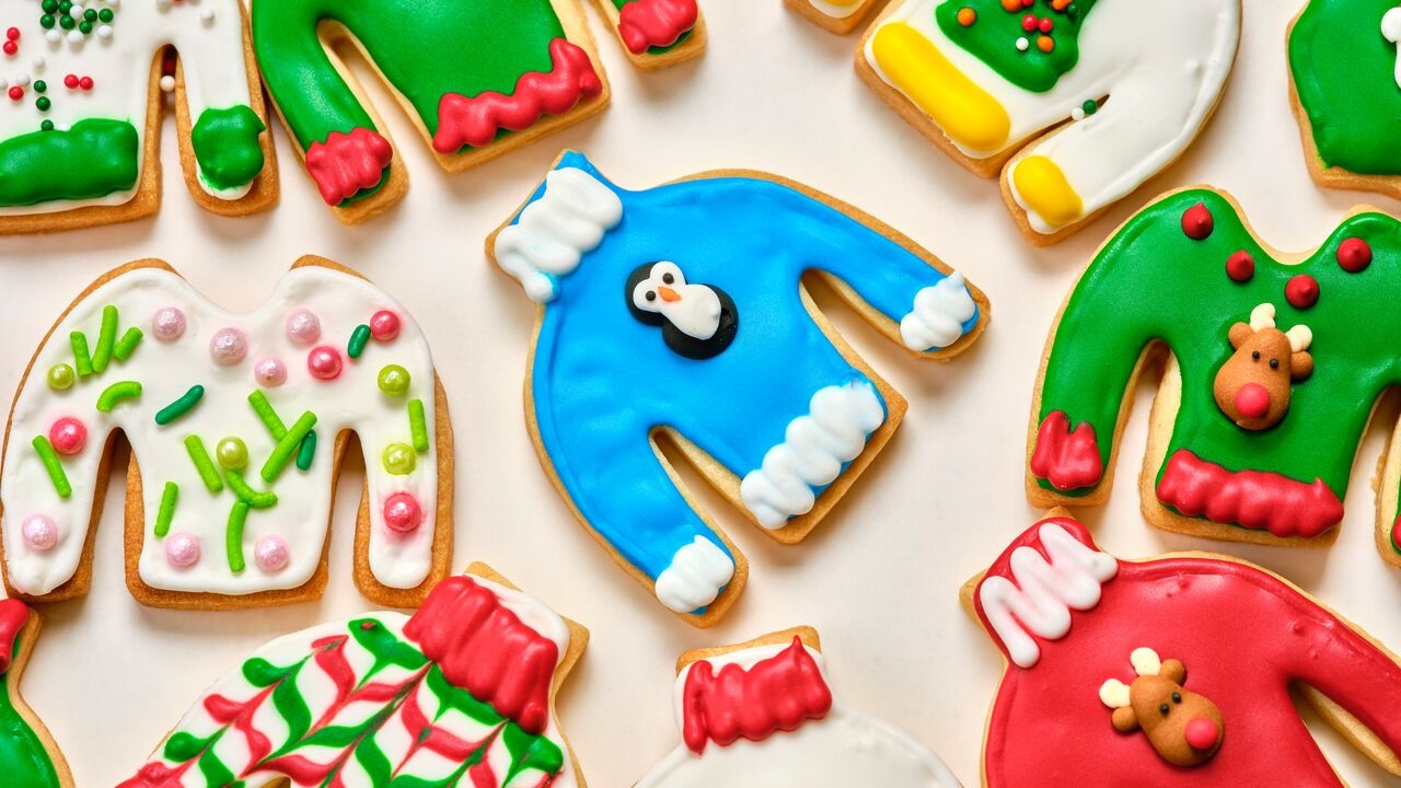 Christmas cookies with ugly sweater design