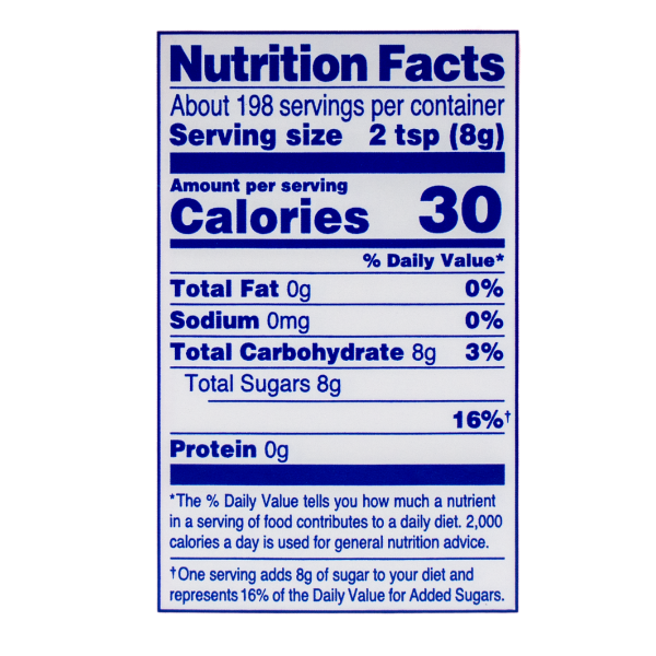 C&H® Baker's Sugar Nutrition Label