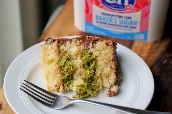 Dubai Chocolate Inspired Yellow Cake - Slice